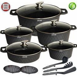 DMS® TSD5015 Induction Cookware Cooking Set Pots Soup Pot with Glass Lid Black