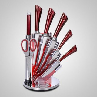 Royalty Line 8-Piece Stainless Steel Knife Set With Stand RED