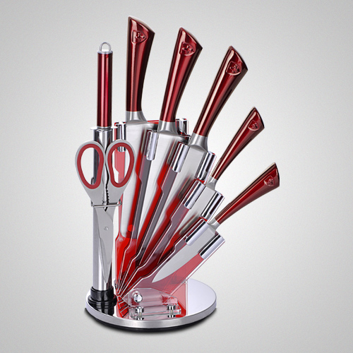 Royalty Line 8-Piece Stainless Steel Knife Set With Stand RED - Elpoint.es