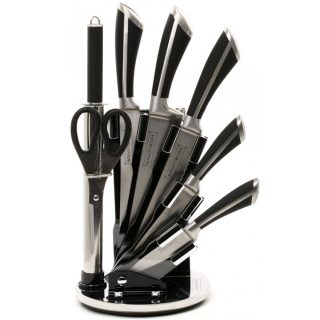 Royalty Line 8-Piece Stainless Steel Knife Set With Stand BLACK