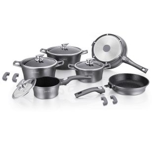 Royalty Line 14 Piece Marble Coating Cookware Set ES2014 Silver