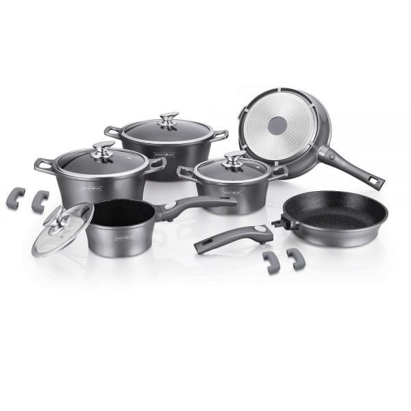 Royalty Line 14 Piece Marble Coating Cookware Set ES2014 Silver