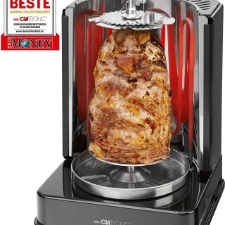 Clatronic 3-in-1 Vertical Kebab Multigrill , for Kebab, Chicken, and Gyros, with Stainless Steel Grease Collection Container, 1400 W, Black