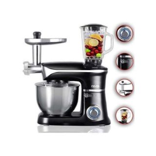 DMS KMFB-1900 3-in-1 Best food processor mixing machine, 6.5 litres stainless steel bowl, splash guard, stand mixer, ice crusher, mincer, dough kneader, 6 speed, 1900 watts,Black