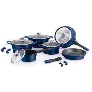 Royalty Line 14 piece Marble Coating Cookware Set Blue
