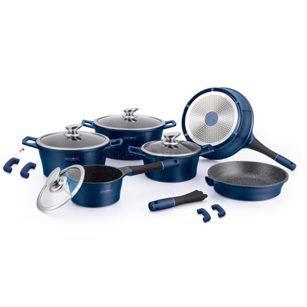 Royalty Line 14 piece Marble Coating Cookware Set Blue