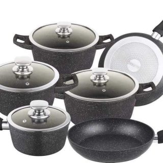 Royalty Line RL-FC14L Cookware set in marble coating Black