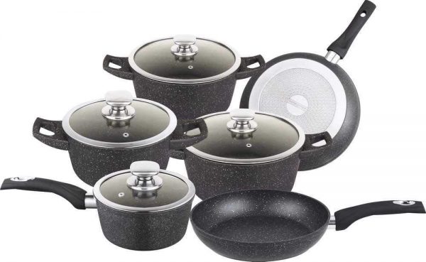 Royalty Line RL-FC14L Cookware set in marble coating Black