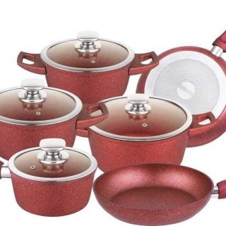 Royalty Line RL-FC14L Cookware set in marble coating Red