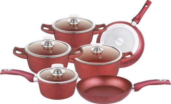 Royalty Line RL-FC14L Cookware set in marble coating Red