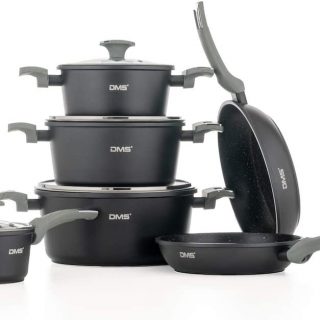 DMS® TSM4010 Induction Cookware Set Pots Pans Set  with Glass Lid 10 Pieces Black