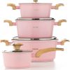 DMS® TSM4010 Induction Cookware Set Pots Pans Set  with Glass Lid 10 Pieces Pink - Image 2