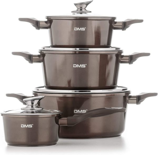 DMS® 15-Piece Induction Cookware Cooking Set - Pots Pans Set with Glass Lid Carbon Black - Image 9