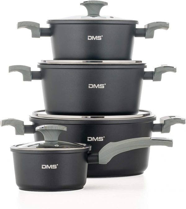 DMS® TSM4010 Induction Cookware Set Pots Pans Set  with Glass Lid 10 Pieces Black - Image 2