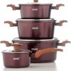 DMS® TSM4010 Induction Cookware Set Pots Pans Set  with Glass Lid 10 Pieces Burgundy - Image 2