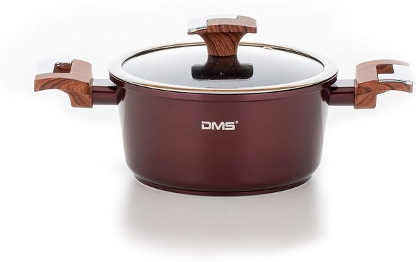 DMS® TSM4010 Induction Cookware Set Pots Pans Set  with Glass Lid 10 Pieces Burgundy - Image 3
