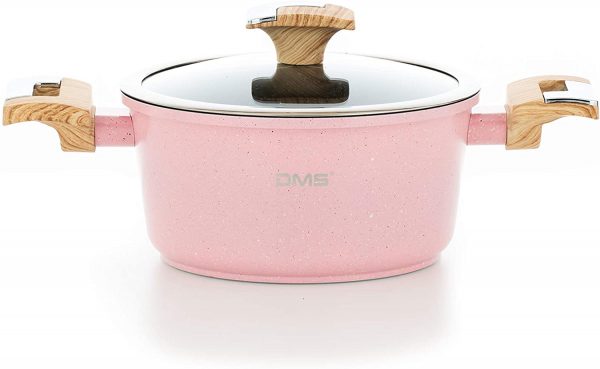 DMS® TSM4010 Induction Cookware Set Pots Pans Set  with Glass Lid 10 Pieces Pink - Image 5