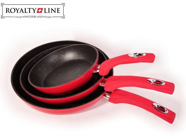 Royalty Line 3 Pcs Marble Coating Fry Pan Set RL-FM3 Red