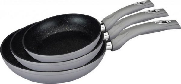 Royalty Line 3 Pcs Marble Coating Fry Pan Set RL-FM3 Silver