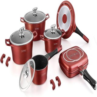 Royalty Line 15-Pieces Marble Coating Cookware Set – Burgundy