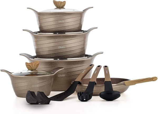 DMS TSK5016 16-Piece Induction Cookware Set Champagne