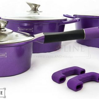 Royalty Line 14 piece Marble Coating Cookware Set Purple