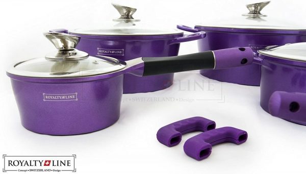 Royalty Line 14 piece Marble Coating Cookware Set Purple