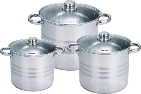 Royalty Line RL-SP4 6 Pcs Stainless Steel Pots Set with Glass Lids