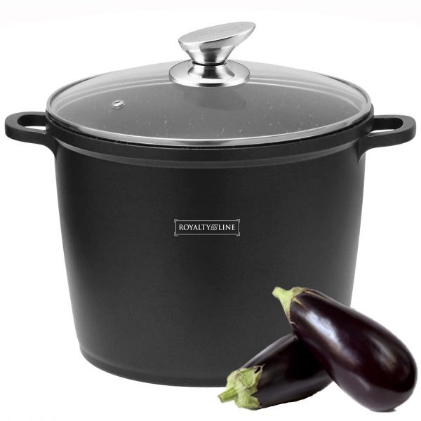 Royalty Line RL-AD28M Tall Cooking Pot Non-Stick Coating With Glass Lid Induction Black 10.5L 28CM