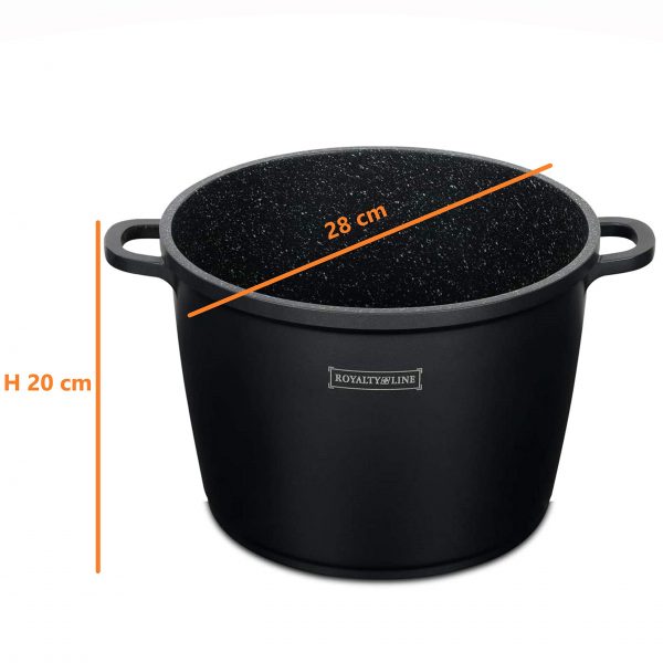 Royalty Line RL-AD28M Tall Cooking Pot Non-Stick Coating With Glass Lid Induction Black 10.5L 28CM - Image 3