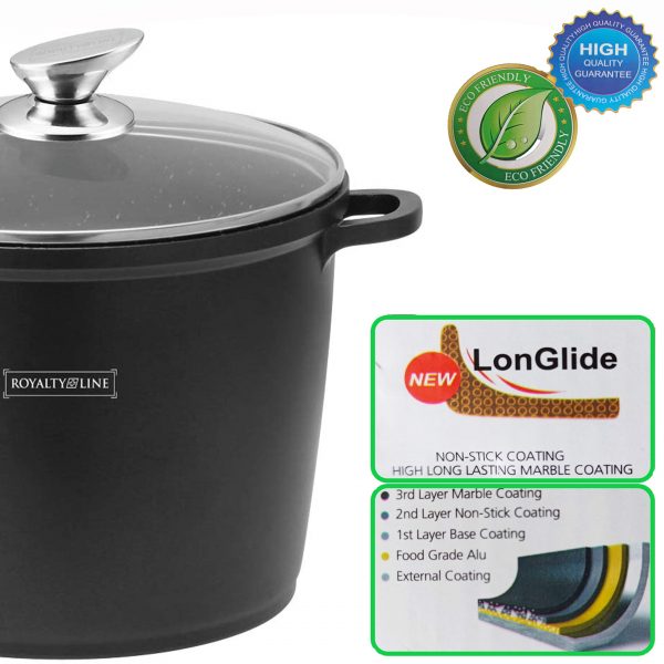 Royalty Line RL-AD28M Tall Cooking Pot Non-Stick Coating With Glass Lid Induction Black 10.5L 28CM - Image 4