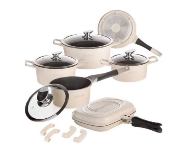 Royalty Line 15-Pieces Marble Coating Cookware Set – Cream