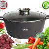 DMS® XXL Cooking Pot with Glass Lid for Induction Cookers Large Diameter 36CM Black
