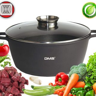 DMS® XXL Cooking Pot with Glass Lid for Induction Cookers Large Diameter 36CM Black