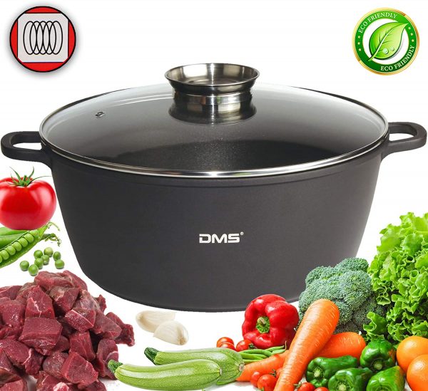 DMS® XXL Cooking Pot with Glass Lid for Induction Cookers Large Diameter 40CM Black