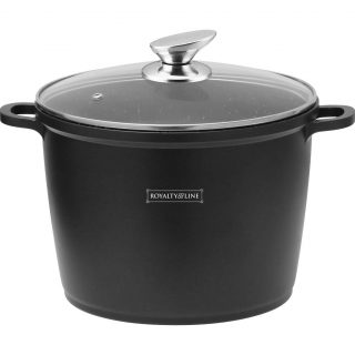 Royalty Line RL-AD24M Tall Cooking Pot Non-Stick Coating Wtih Glass Lid Induction Black 7L 24CM