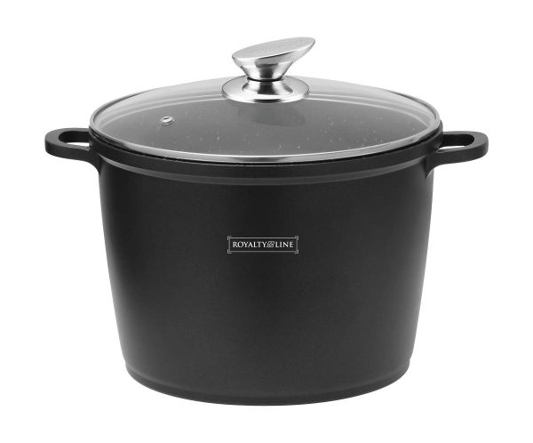 Royalty Line RL-AD24M Tall Cooking Pot Non-Stick Coating Wtih Glass Lid Induction Black 7L 24CM