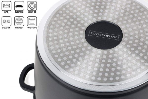 Royalty Line RL-AD24M Tall Cooking Pot Non-Stick Coating Wtih Glass Lid Induction Black 7L 24CM - Image 2