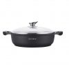Royalty Line 26CM Marble Coating Shallow Pot With Glass Lid – Black Induction