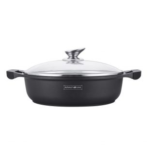 Royalty Line 26CM Marble Coating Shallow Pot With Glass Lid – Black Induction
