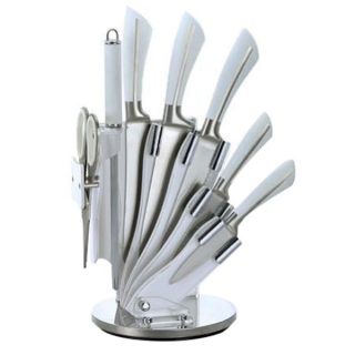 Royalty Line 8-Piece Stainless Steel Knife Set with Stand WHITE