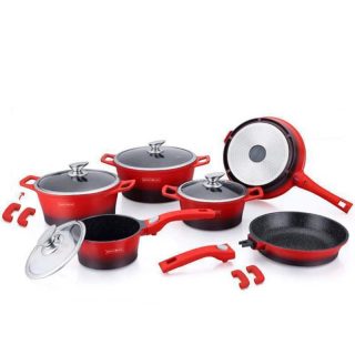 Royalty Line 14 Piece Marble Coating Cookware Set - Red/Black