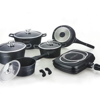 Royalty Line 15-Pieces Marble Coating Cookware Set - Black