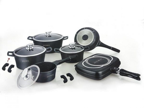 Royalty Line 15-Pieces Marble Coating Cookware Set - Black