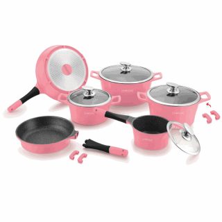 Royalty Line 14 piece Marble Coating Cookware Set Pink