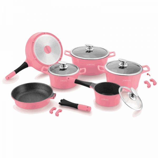 Royalty Line 14 piece Marble Coating Cookware Set Pink