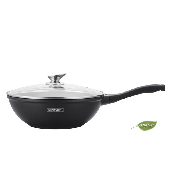 Royalty line RL-BW30m; Marble Coating Wok With Glass Lid 30cm