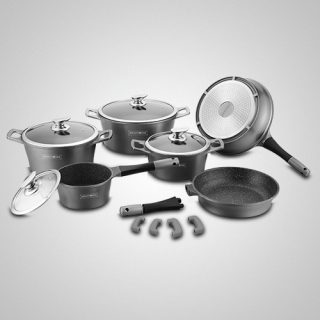 Royalty Line 14 piece Marble Coating Cookware Set ES1014M Silver