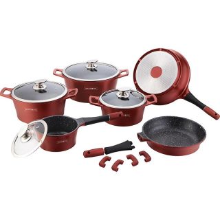 Royalty Line 14 Piece Marble Coating Best Cookware Set - Burgundy