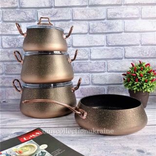 Cookware set O.M.S Collection Marble Coating, 7 pcs Bronze